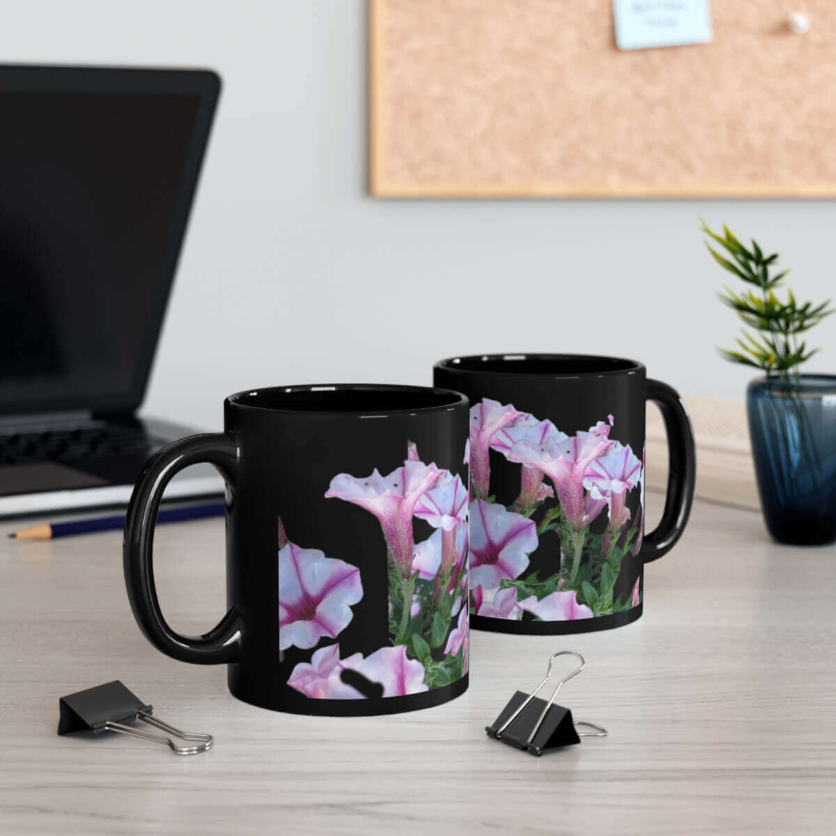 Ceramic Glossy Mug Petunias Design (black) 11oz. - Hearth Home & Living