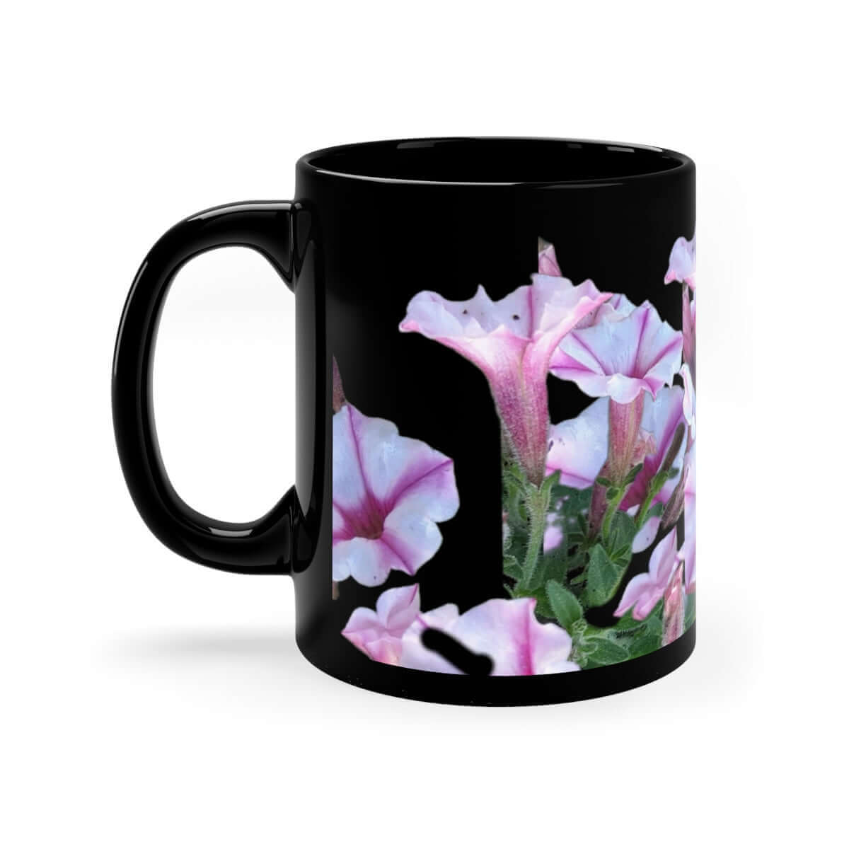 Ceramic Glossy Mug Petunias Design (black) 11oz. - Hearth Home & Living