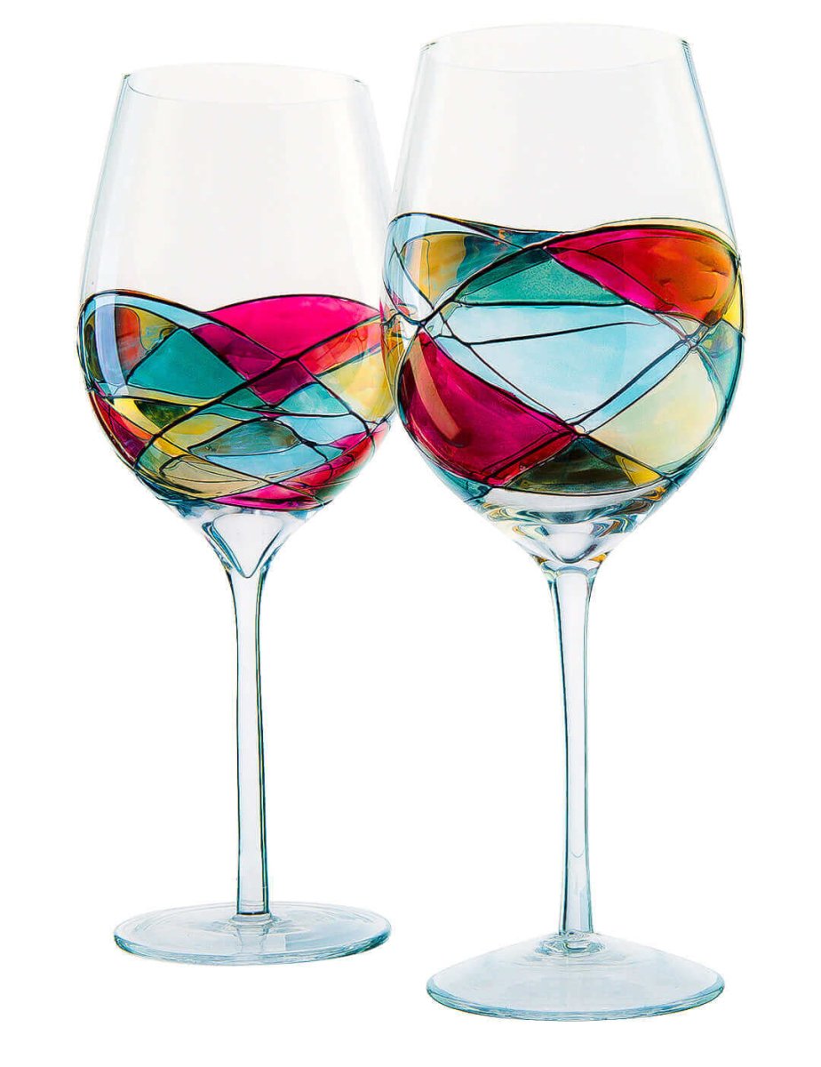 Hand Painted Wine Glasses, Set of 2 Extra Large Goblets - Hearth Home & Living