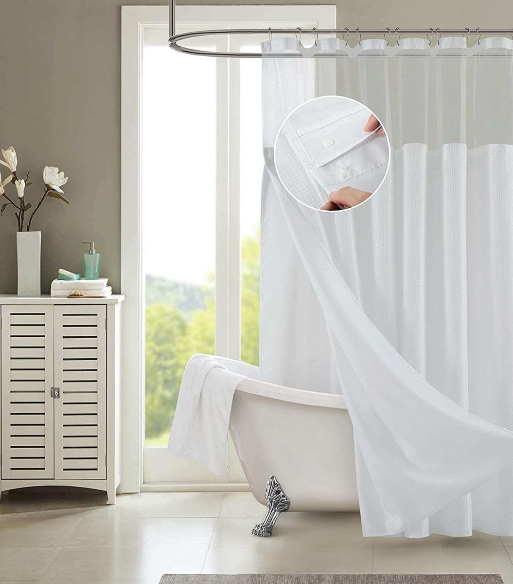 White Sheer and Grid Shower Curtain and Liner Set - Hearth Home & Living