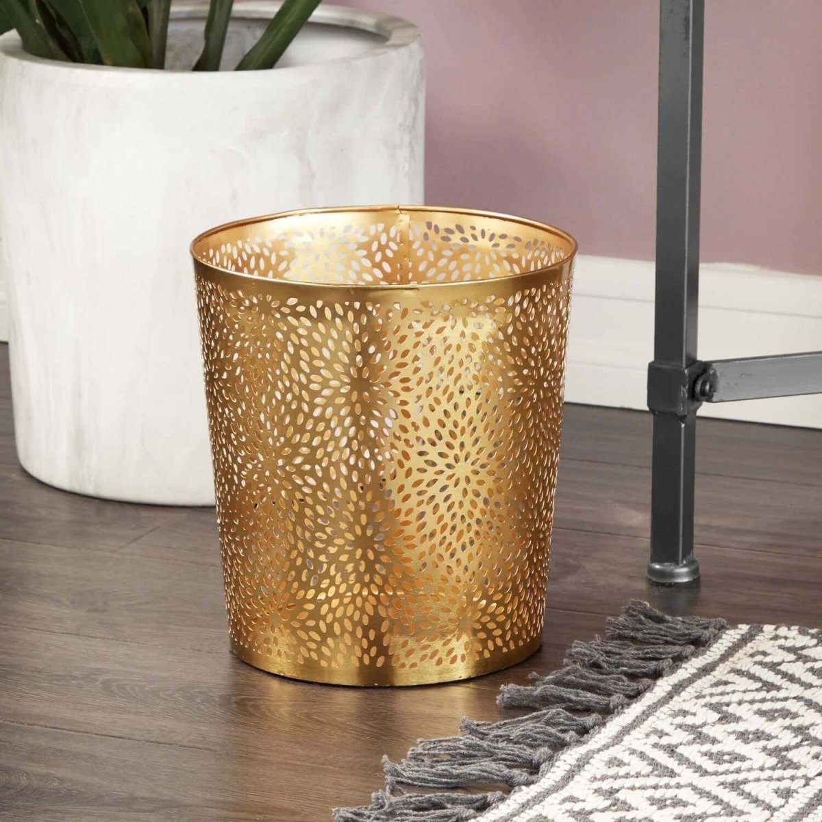 1.3 Gallon Round Perforated Copper Gold Metal Waste Basket Trash Can - Hearth Home & Living