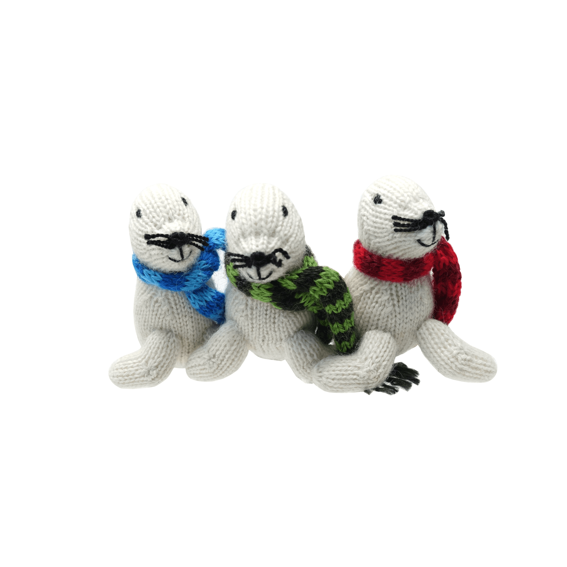 White Seal Handmade Artisan Knit Ornaments - set of 3