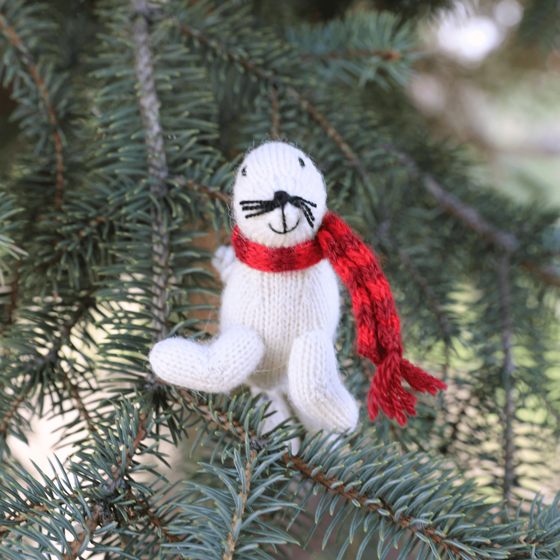 White Seal Handmade Artisan Knit Ornaments - set of 3-1