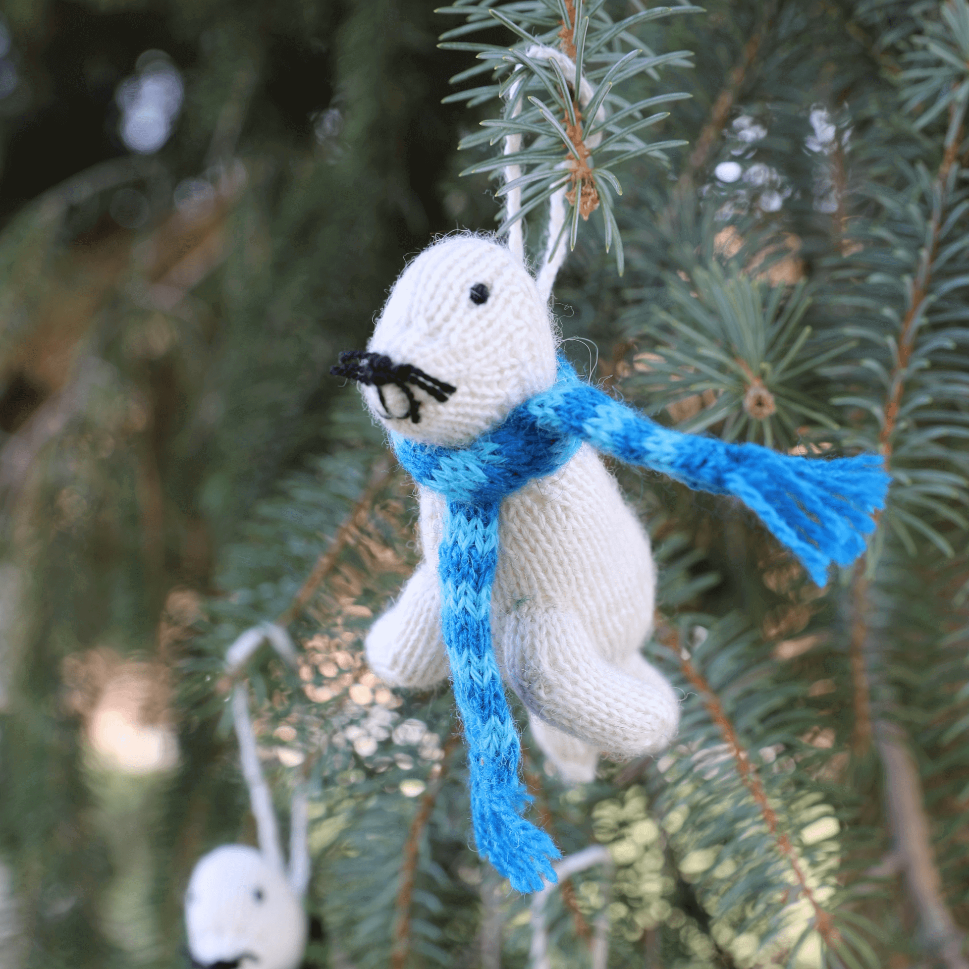 White Seal Handmade Artisan Knit Ornaments - set of 3- 3