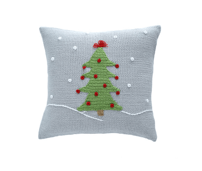 Handmade Artisan Holiday Snowy Christmas Tree 10" Pillow