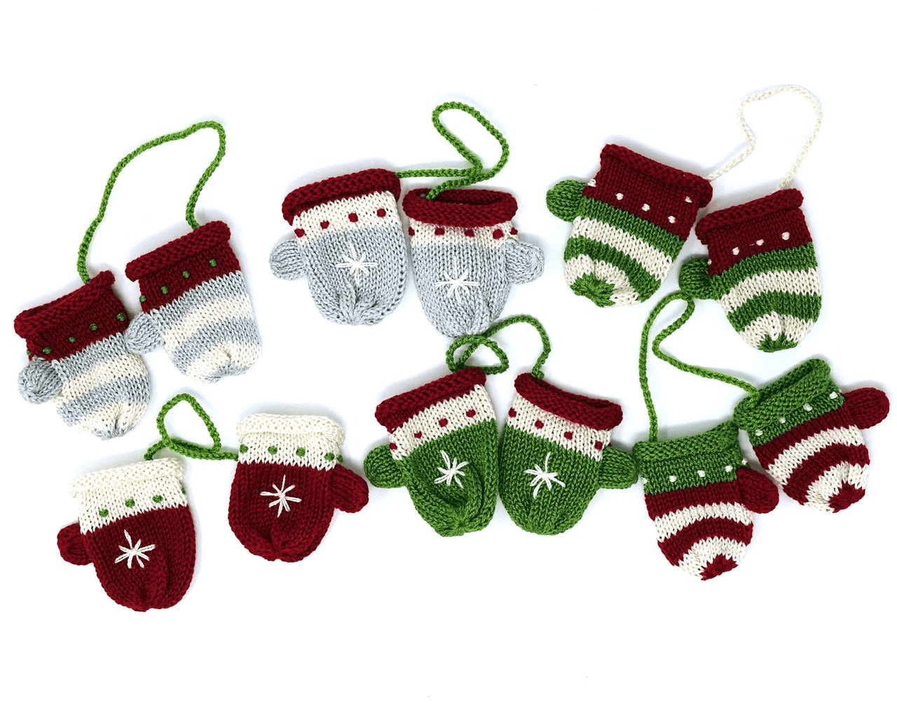 Pair of Mittens Ornaments- set of 6