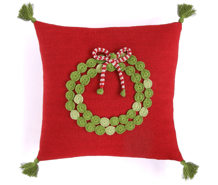 Wreath Pillow 14" , Red