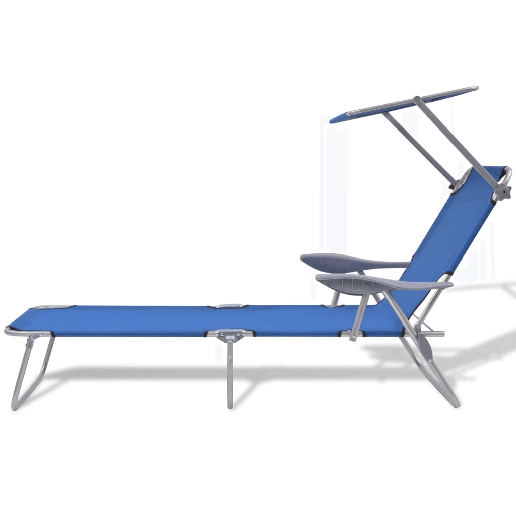 Sun Lounger with Canopy Steel Blue