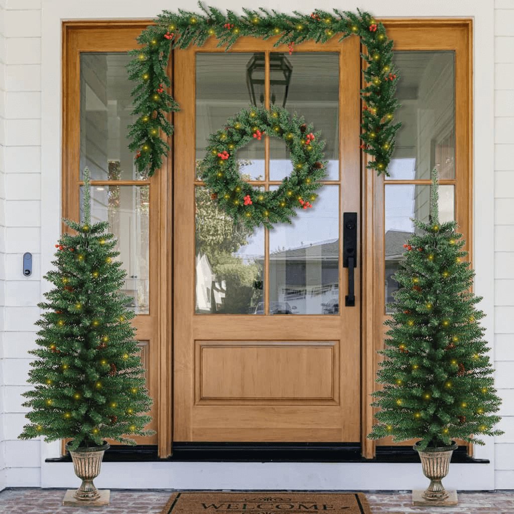 2 Pc. Christmas Trees, with Decorative Wreath and Garland Set - Hearth Home & Living