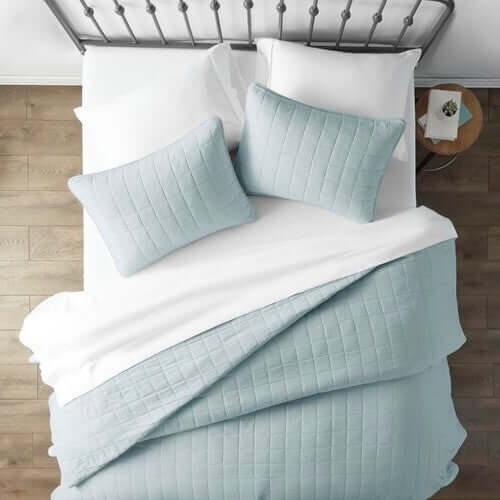 2 Piece Microfiber Farmhouse Coverlet Bedspread Set Light Blue, Twin/Twin XL - Hearth Home & Living