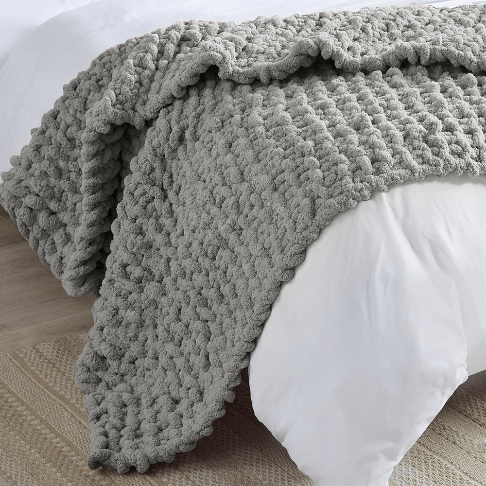 Chenille chunky knit throw blanket grey