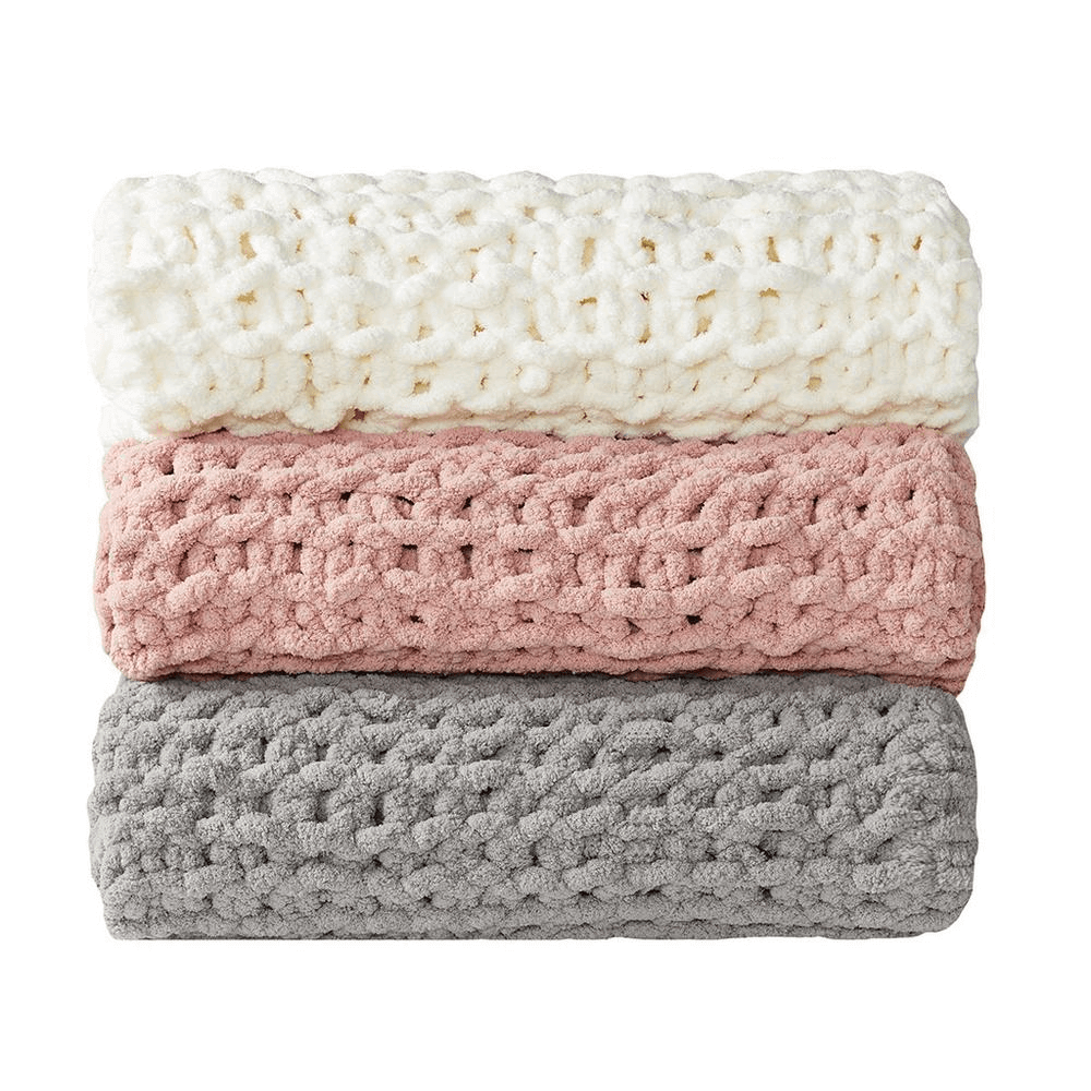 Stack of chenille blankets