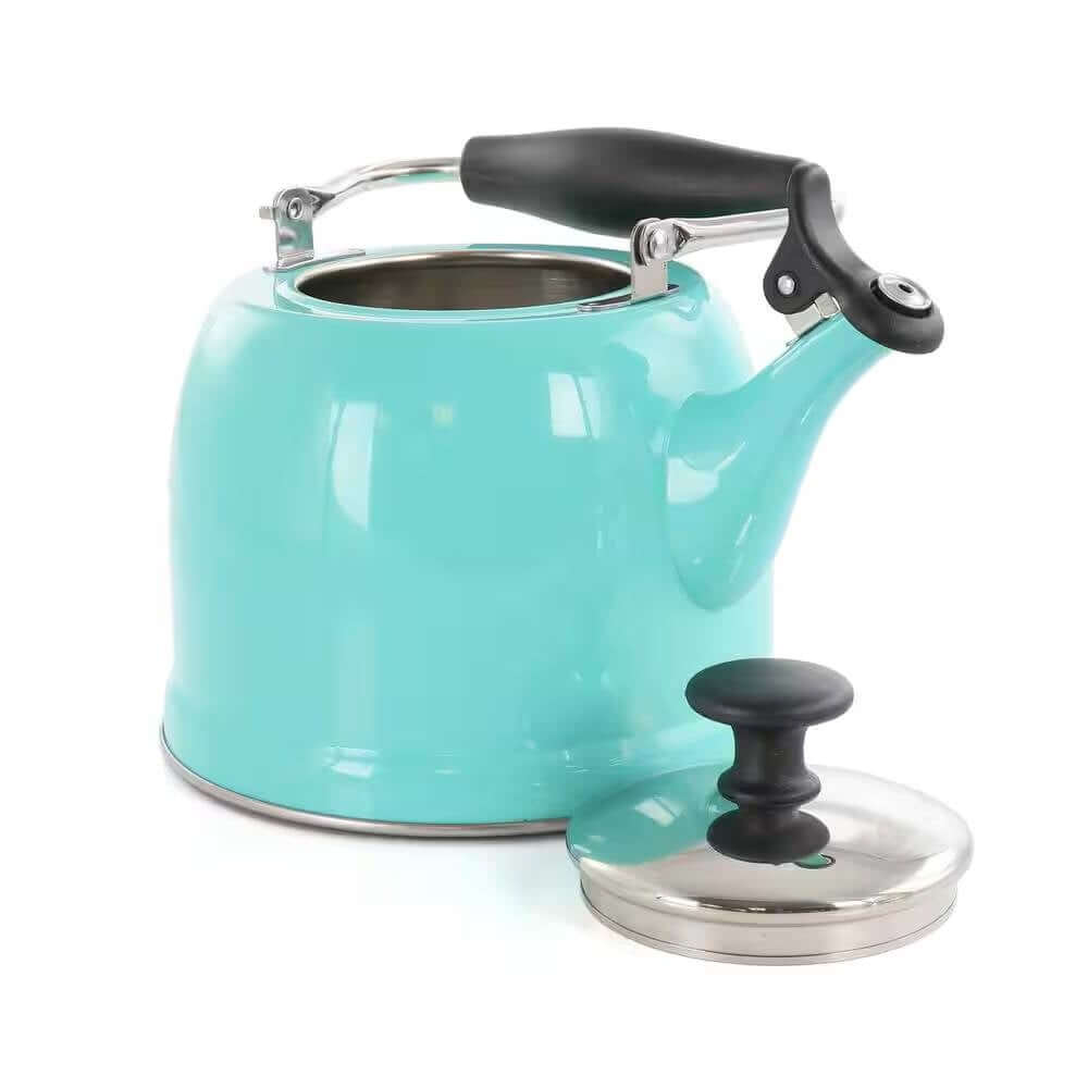 2.2 Quart Aqua Blue Green Teal Turquoise Stainless Steel Whistling Teapot Kettle - Hearth Home & Living