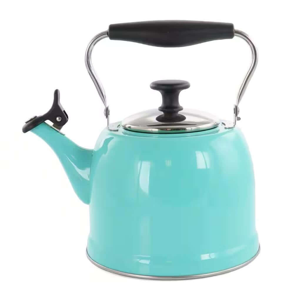 2.2 Quart Aqua Blue Green Teal Turquoise Stainless Steel Whistling Teapot Kettle - Hearth Home & Living