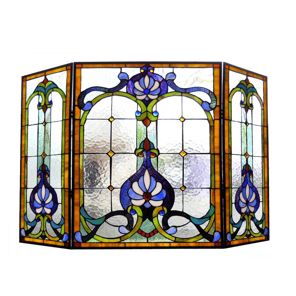 Tiffany-glass 3pcs Folding Victorian Fireplace Screen 