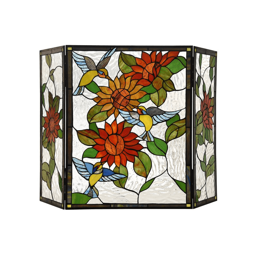 SUNFLOWER Tiffany-style 3pcs Folding Floral Fireplace Screen 1