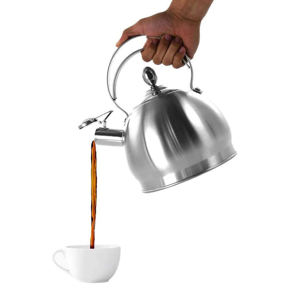 3 Quart Stainless Steel Whistling Teapot Kettle with Flip Spout and Lid - Hearth Home & Living