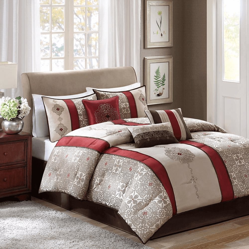 7 Piece Jacquard Comforter Set with Throw Pillows -1