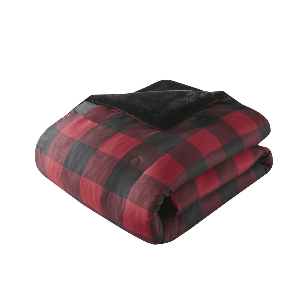 Red Plaid Comforter Set, folded