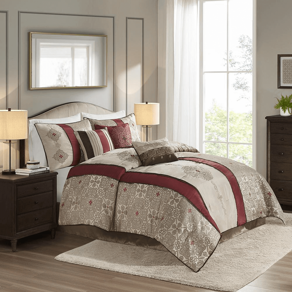 7 Piece Jacquard Comforter Set with Throw Pillows - 8