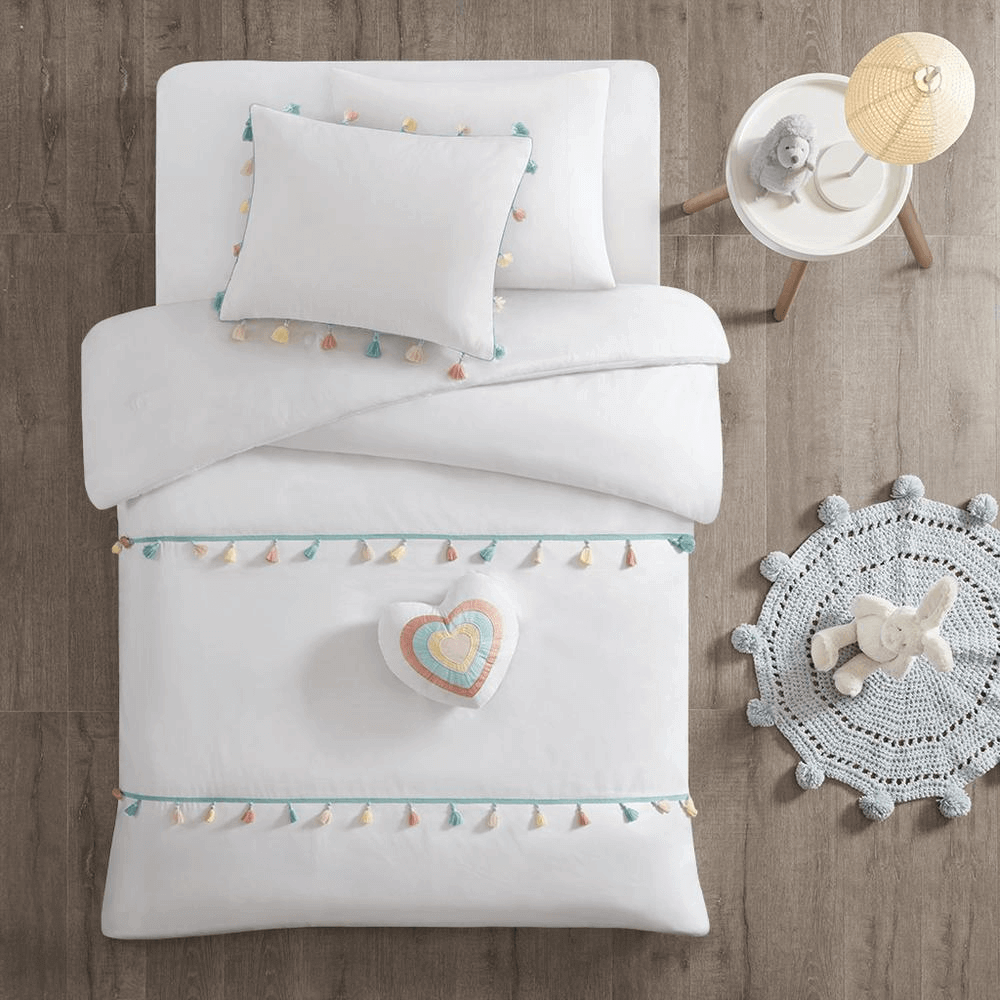 Tassel Comforter Set with Heart Shaped Throw Pillow - 9