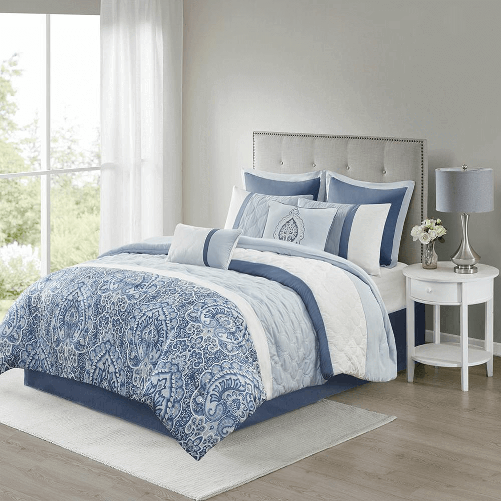 8 Piece Blue Comforter Set - 9