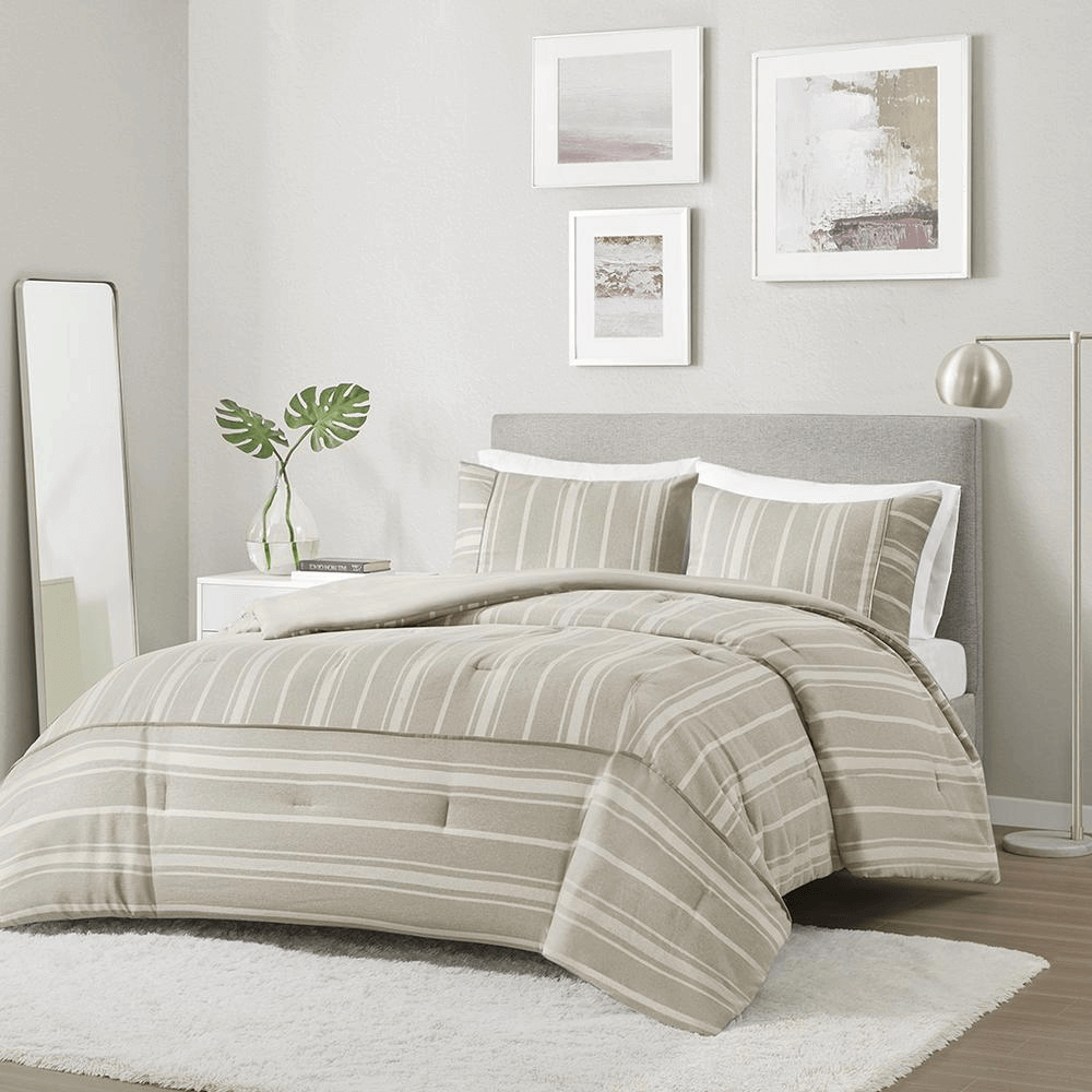 3 Piece Striped Herringbone Oversized Comforter Set - 9