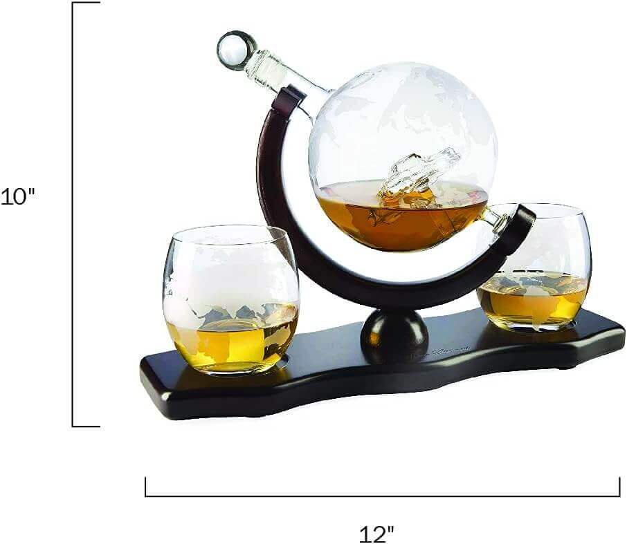 Whiskey Decanter - With 2 Globe Glasses, Includes Whiskey Stones -3