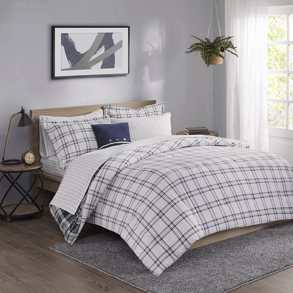 6 - Piece Navy Plaid Comforter Set with Sheets - Hearth Home & Living