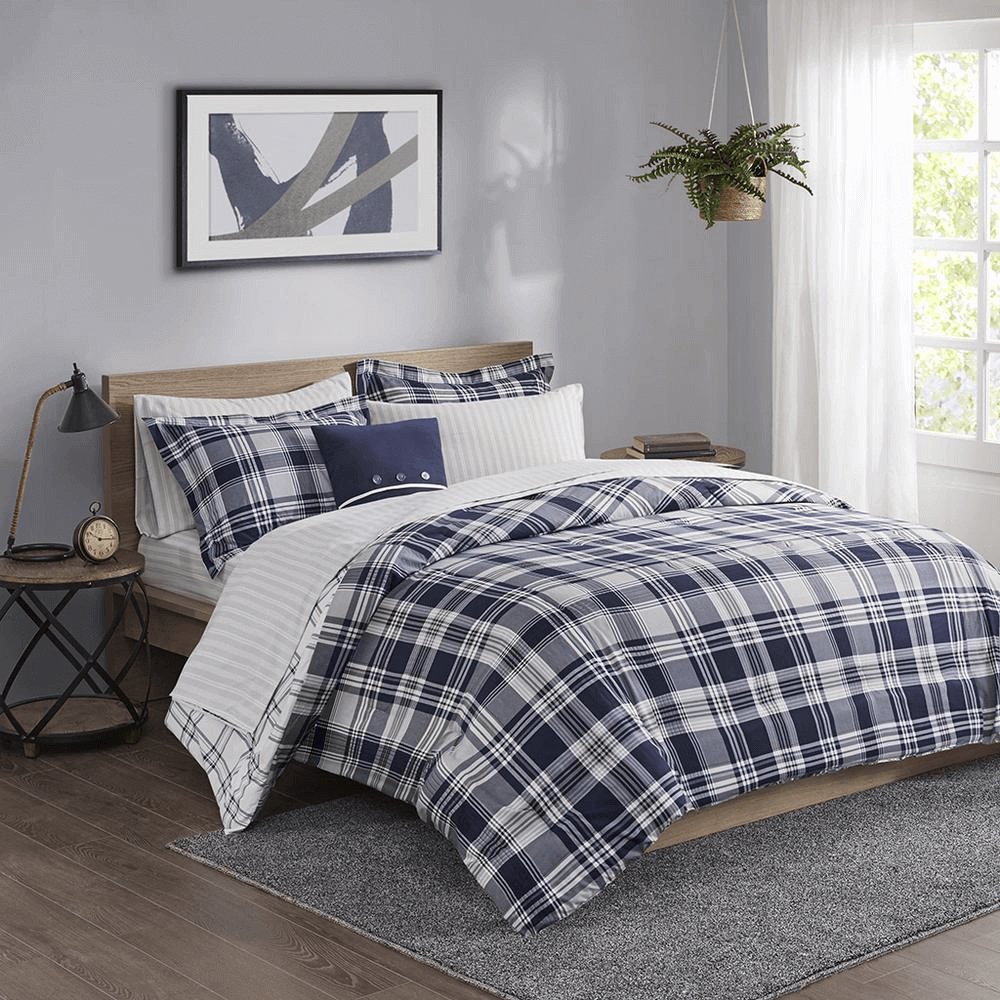 6 - Piece Navy Plaid Comforter Set with Sheets - Hearth Home & Living