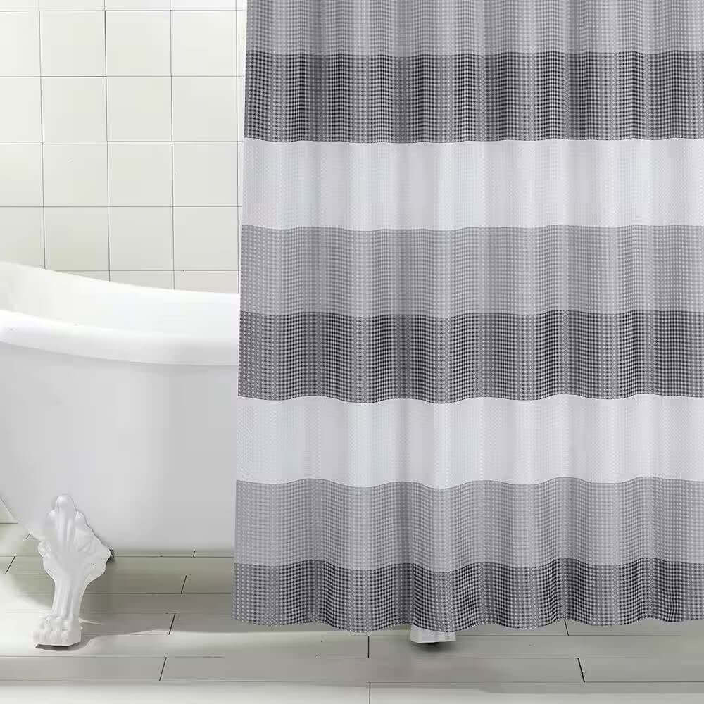 72 - inch Grey White Striped Luxurious Textured Polyester Fabric Shower Curtain - Hearth Home & Living