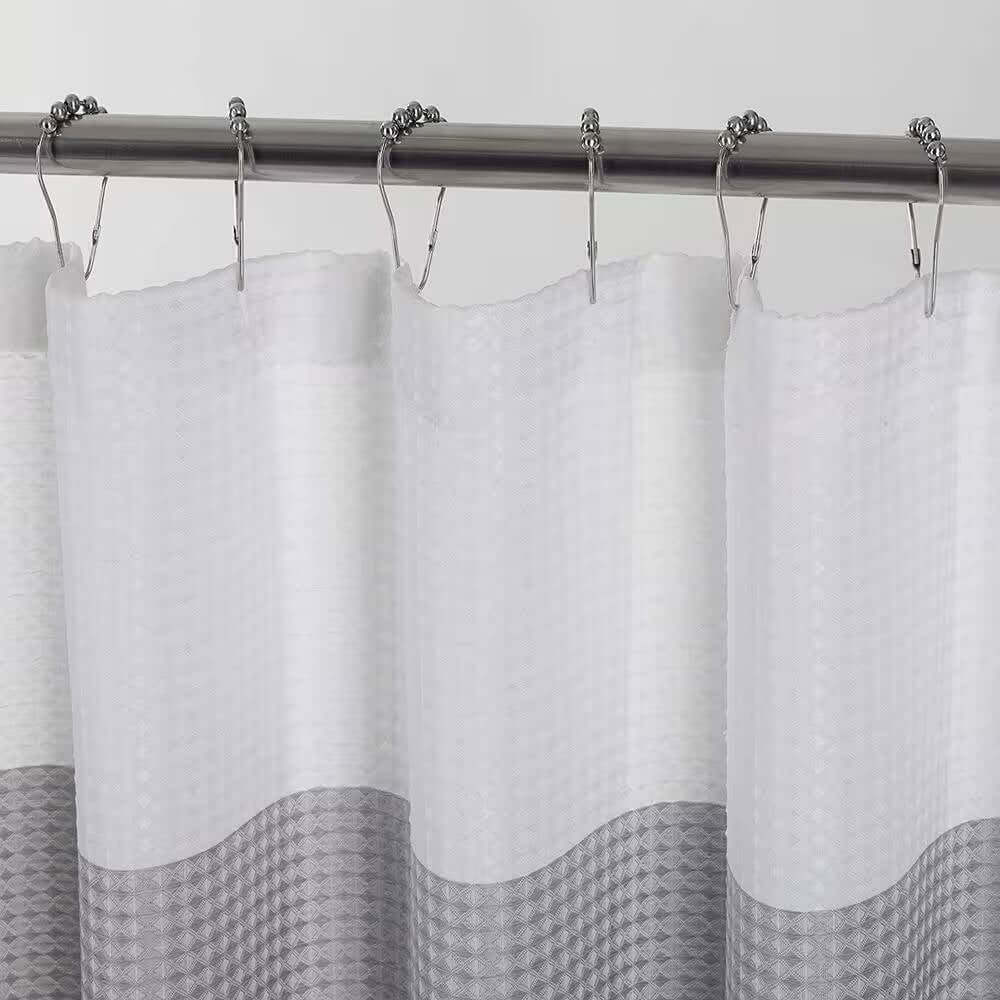 72 - inch Grey White Striped Luxurious Textured Polyester Fabric Shower Curtain - Hearth Home & Living