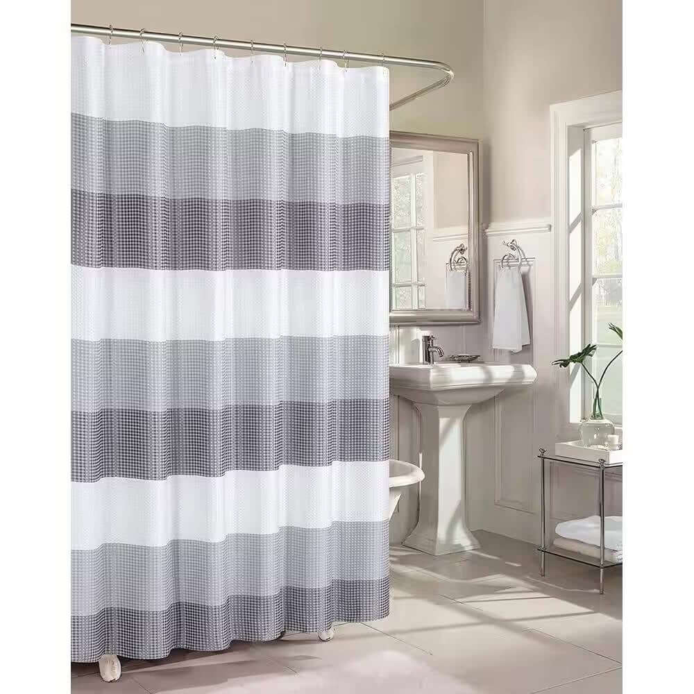 72 - inch Grey White Striped Luxurious Textured Polyester Fabric Shower Curtain - Hearth Home & Living