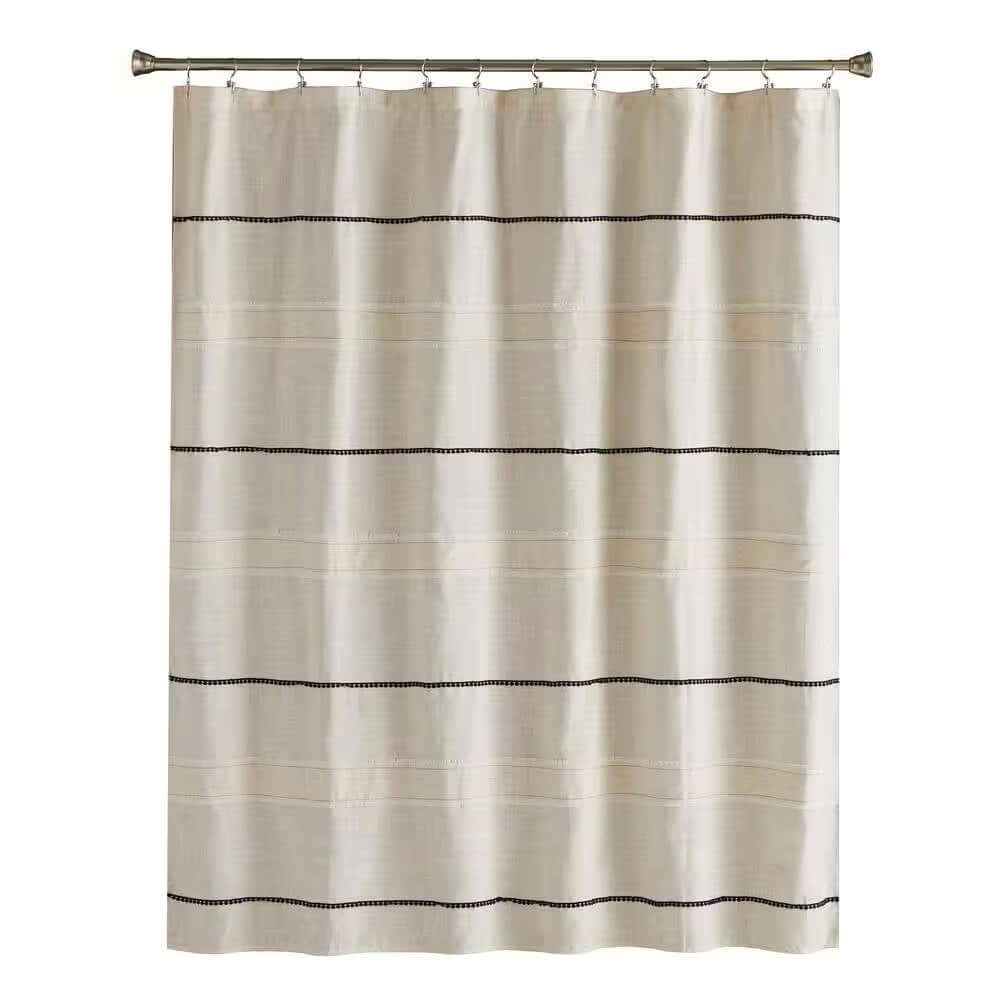 72 - inch Polyester/Linen Fabric Shower Curtain in Beige with Black Stripes - Hearth Home & Living