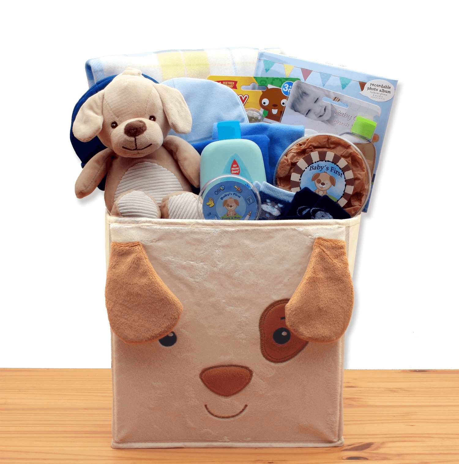 Puppy Tails New Baby Boy  Gift Basket 