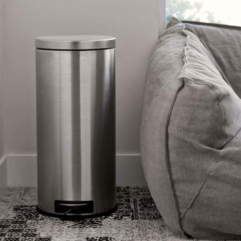 8 - Gallon Round Stainless Steel Step Trash Can Kitchen Bathroom Home Office - Hearth Home & Living