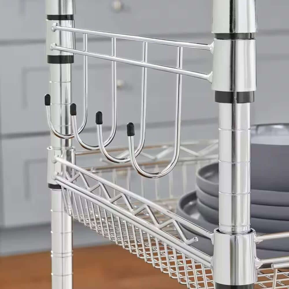 Compact Kitchen Cart with Stainless Steel Top and 2 Bottom Storage Shelves-3