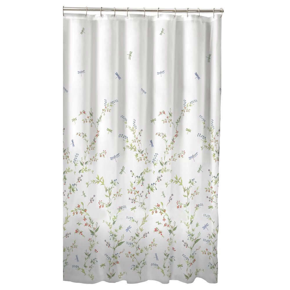 Floral Dragonfly Polyester Machine Washable Shower Curtain-0