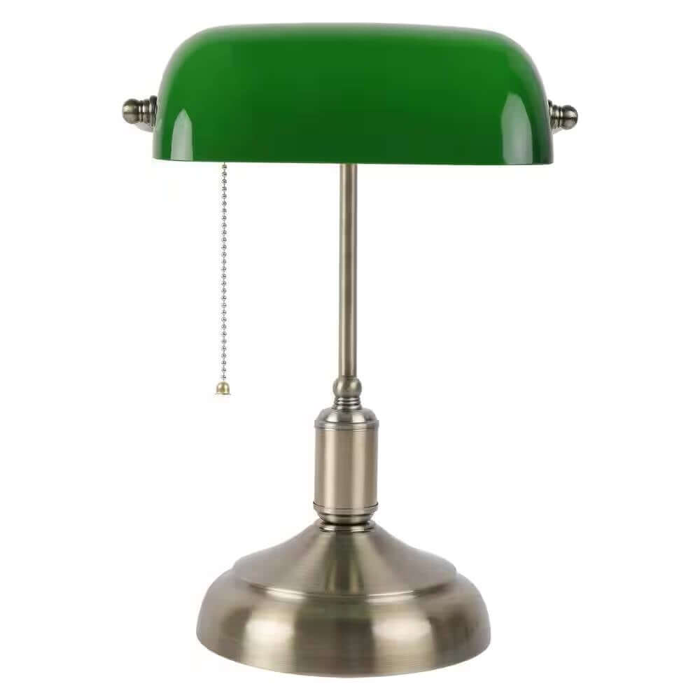 Antique Brass Bankers Lamp Desk Light Table Lamp with Green Glass Shade - Hearth Home & Living