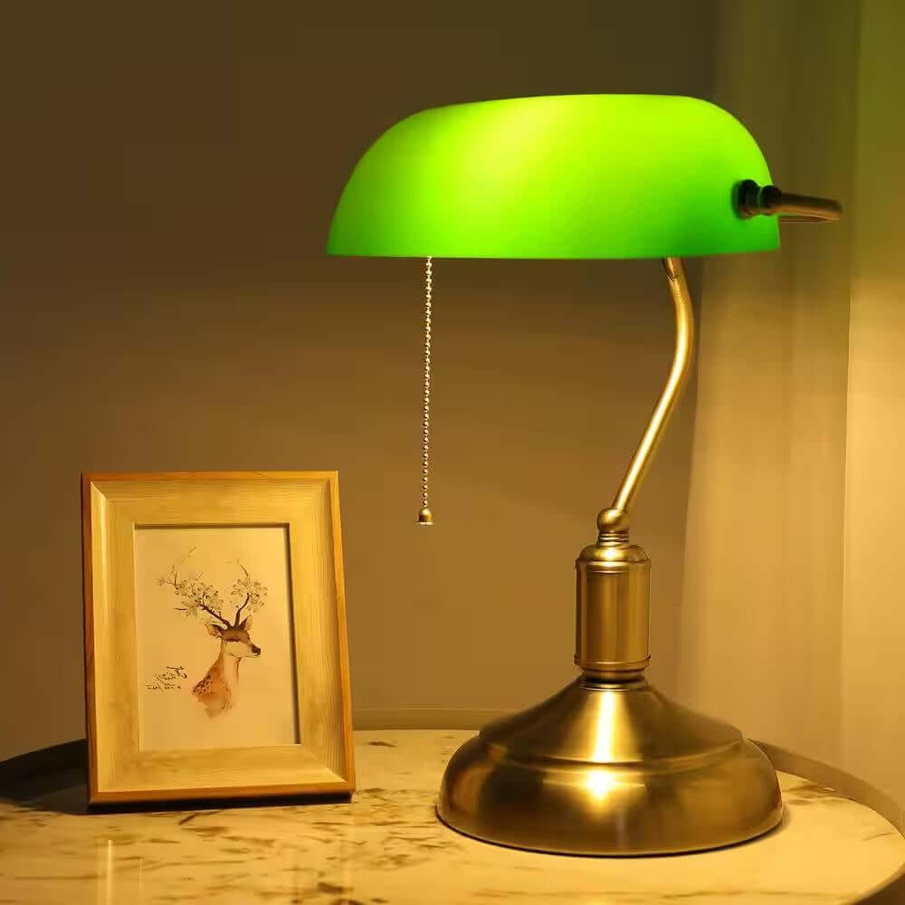 Antique Brass Bankers Lamp Desk Light Table Lamp with Green Glass Shade - Hearth Home & Living