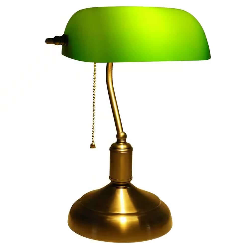 Antique Brass Bankers Lamp Desk Light Table Lamp with Green Glass Shade - Hearth Home & Living