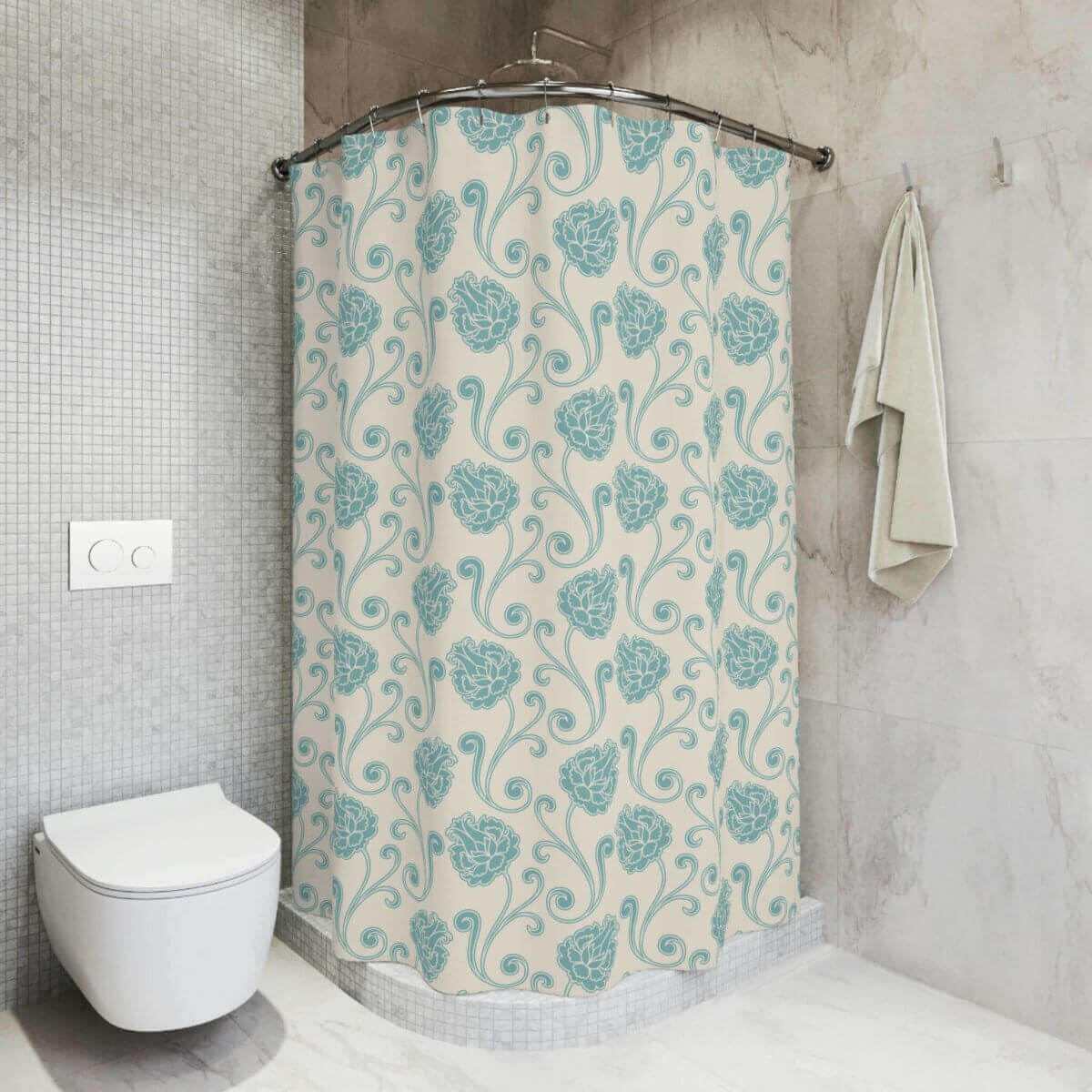 Blue & Cream Floral Shower Curtain - Hearth Home & Living