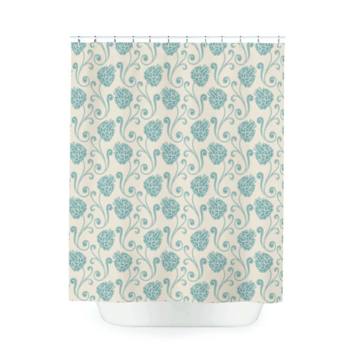 Blue & Cream Floral Shower Curtain - Hearth Home & Living