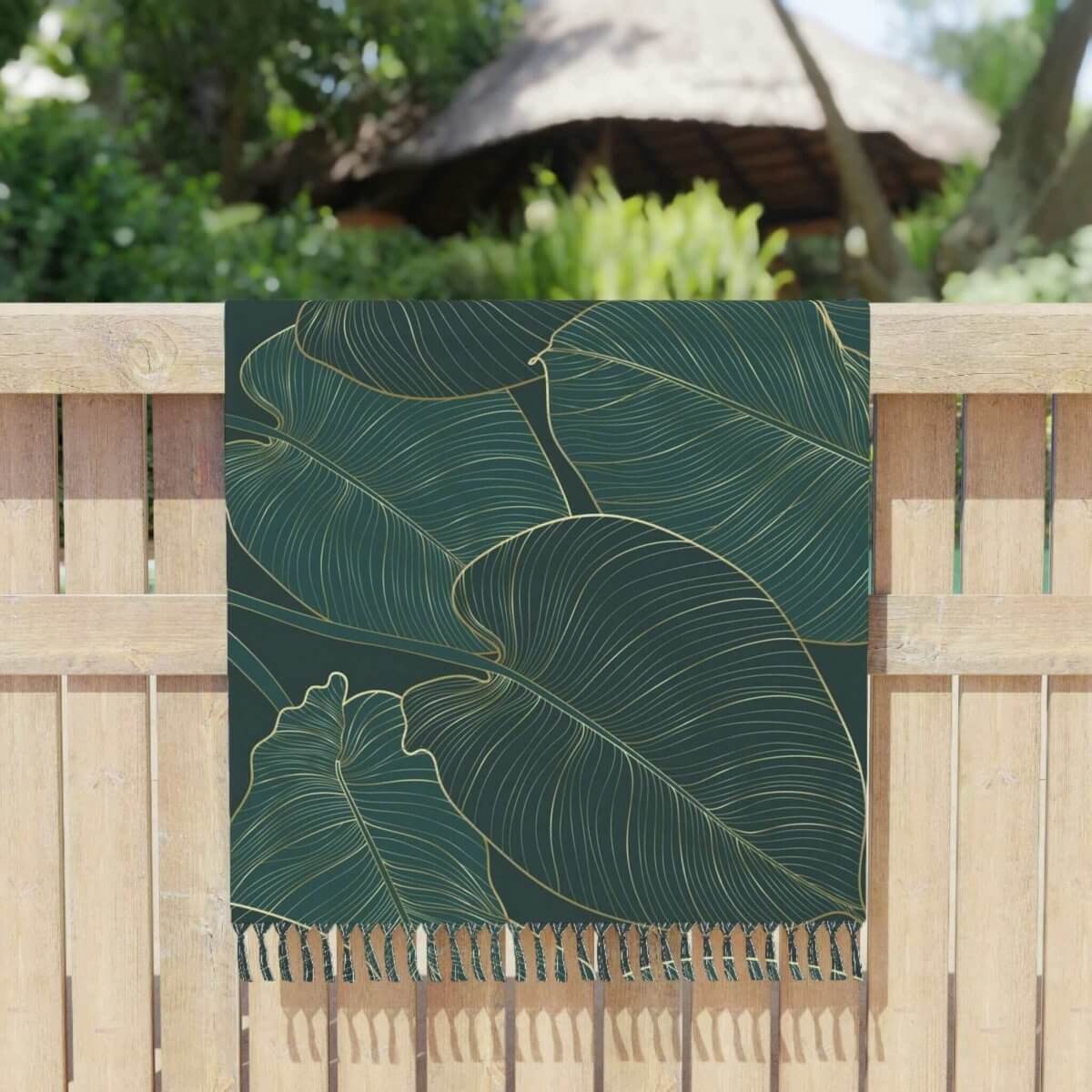 Boho Beach Cloth - Green & Gold Tropical Leaves - Hearth Home & Living