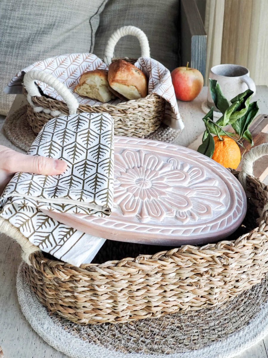 Bread Warmer & Basket Gift Set with Tea Towel - Flower - Hearth Home & Living