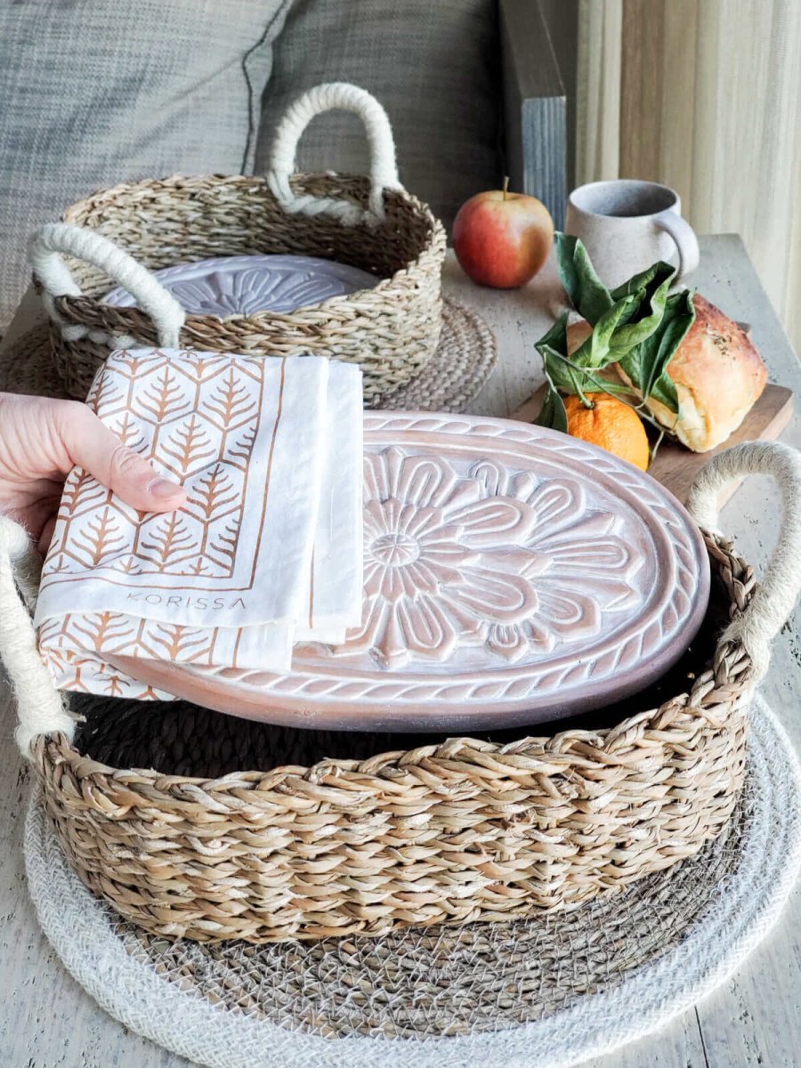 Bread Warmer & Basket Gift Set with Tea Towel - Flower - Hearth Home & Living