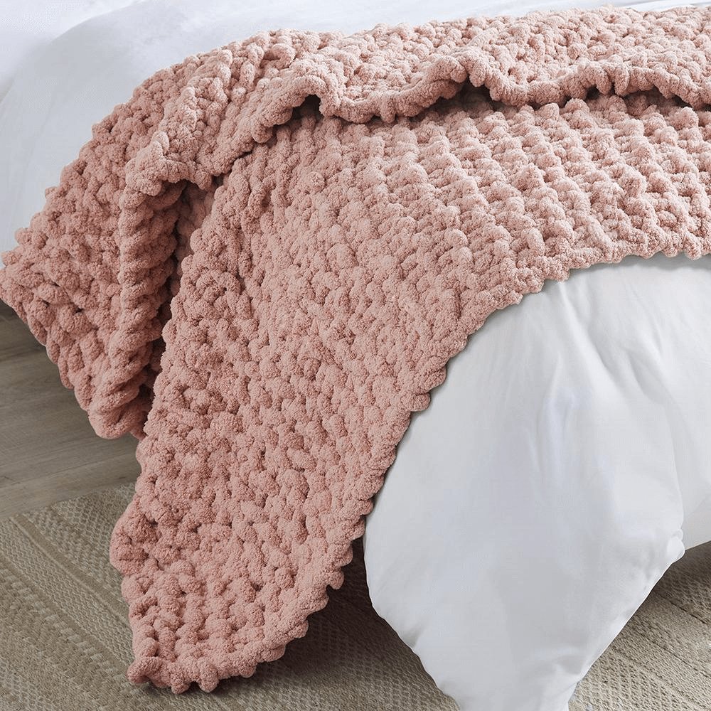 Chenille Handmade Chunky Knit Throw Blanket in Ivory - Hearth Home & Living