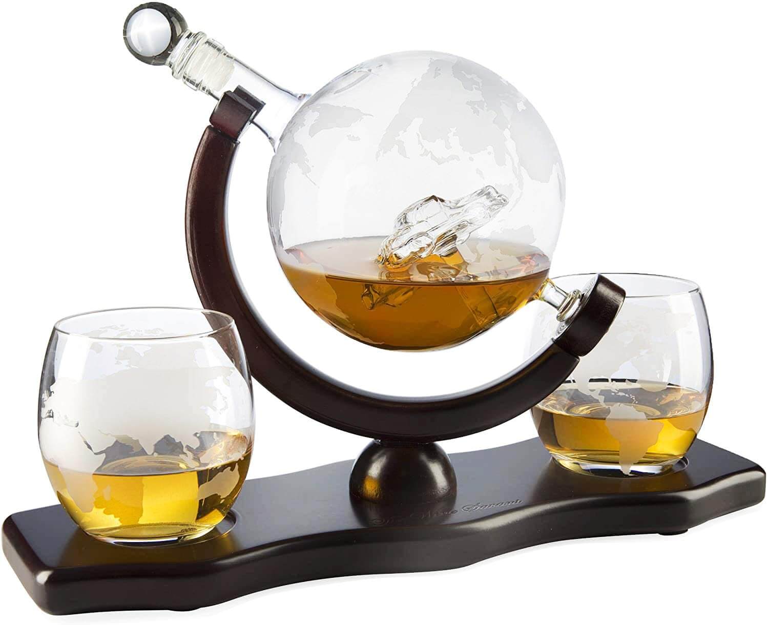 Whiskey Decanter - With 2 Globe Glasses, Includes Whiskey Stones -2