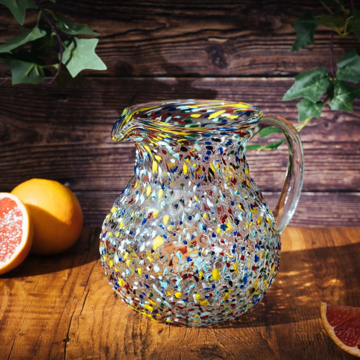 Colorful Hand Blown Glass Pitcher – Confetti Rock Design, 70 Ounces - Hearth Home & Living