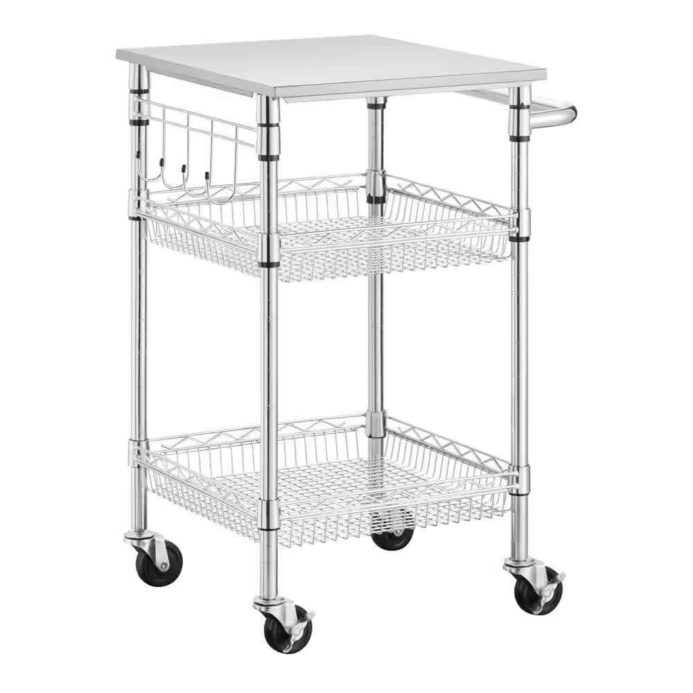 Compact Kitchen Cart with Stainless Steel Top and 2 Bottom Storage Shelves - Hearth Home & Living